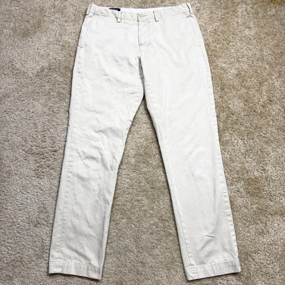 Polo Ralph Lauren Pants 34 X 34 Slim Fit Stretch Chino Solid Beige Cotton Twill